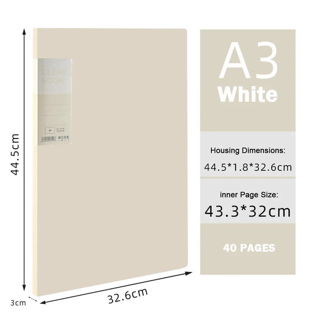 

A3 Clear Book Multicolor 20/40/60 Pages Folder Securely Stores and Displays Transparent Inner Page Document Storage File Bag
