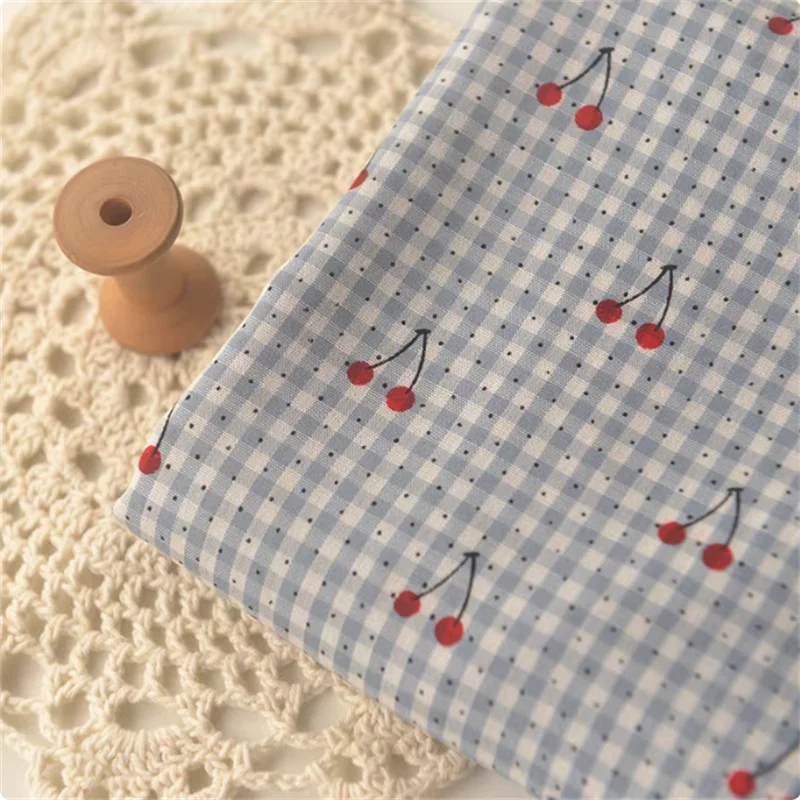 Blue Cherry Polyester Cotton Fabric For Shirt Skirt Top Cheongsam Doll Clothing Dress Handmade Sheet Curtain Fabrics