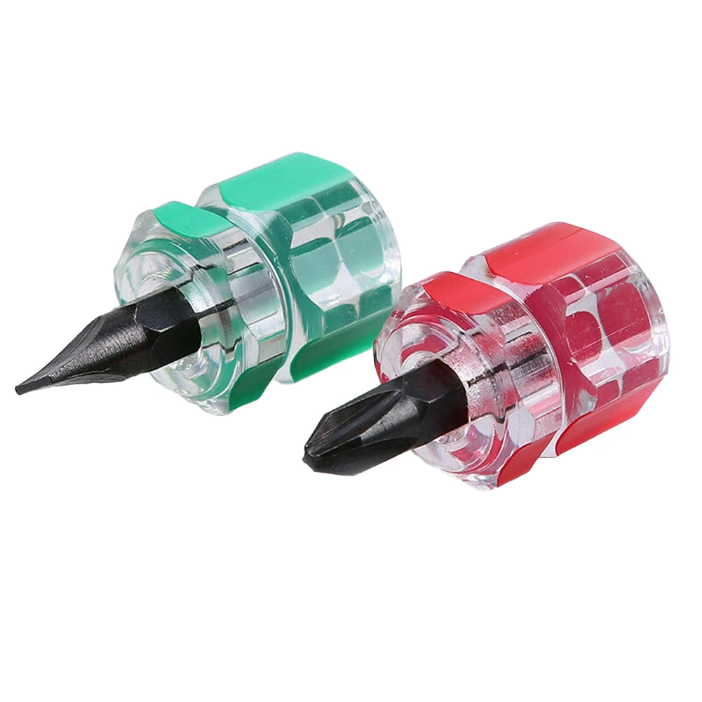 Удобная короткая отвертка размером 37 x 18 мм, цвет красный/зеленый, стальной материал, идеально подходит для крепежных крепежных и шлицевых винтов