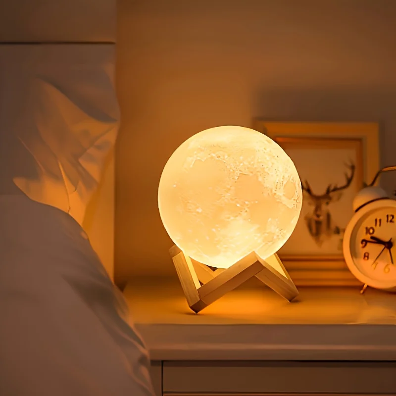 مصباح قمر LED من Cheng Rong مع حامل - توهج دافئ، سطوع قابل للتعديل، يعمل بالبطارية، مثالي لعيد الميلاد والهالوين