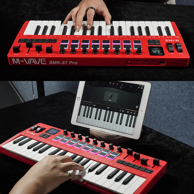 M-VAVE SMK-37 PRO Keyboard MIDI Controller 37 Key 16 RGB Pads&8 Knobs Supports Wireless Connection Systems Software Operation