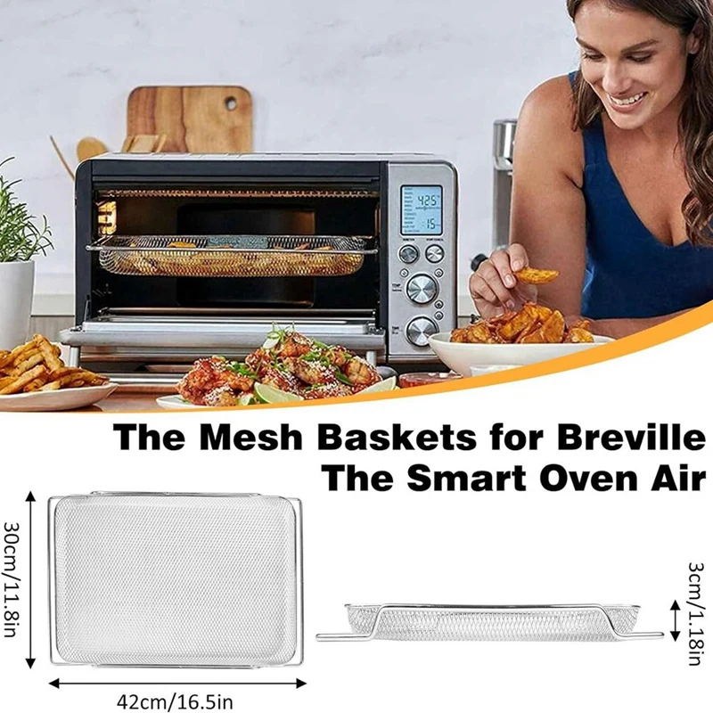 3Pcs Air Fryer Basket For Breville Smart Oven Air Fryer Pro Stainless Mesh Baskets Air Fryer Parts Mesh Tray For Oven