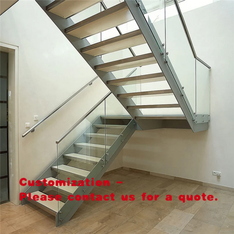 custom.Modern Design Double Cantilevered Steel Stringer Staircase with Solid Wood