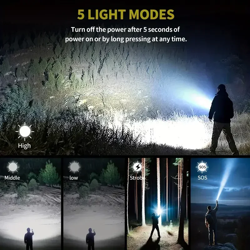 3-in-1 Flashlight Lighter & Power Bank Rechargeable Zoomable 5 Modes,1000LM Super Bright for Outdoor Camping Emergency Survival