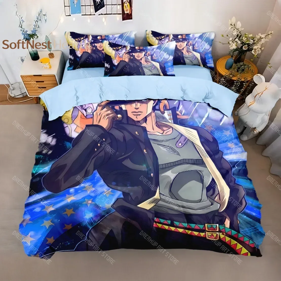 2026 Anime JoJo Bizarre Bedding Set,Adventure Jotaro Kujo Bedding Set,JoJo Duvet Cover Pillowcase Bed Kids Adult