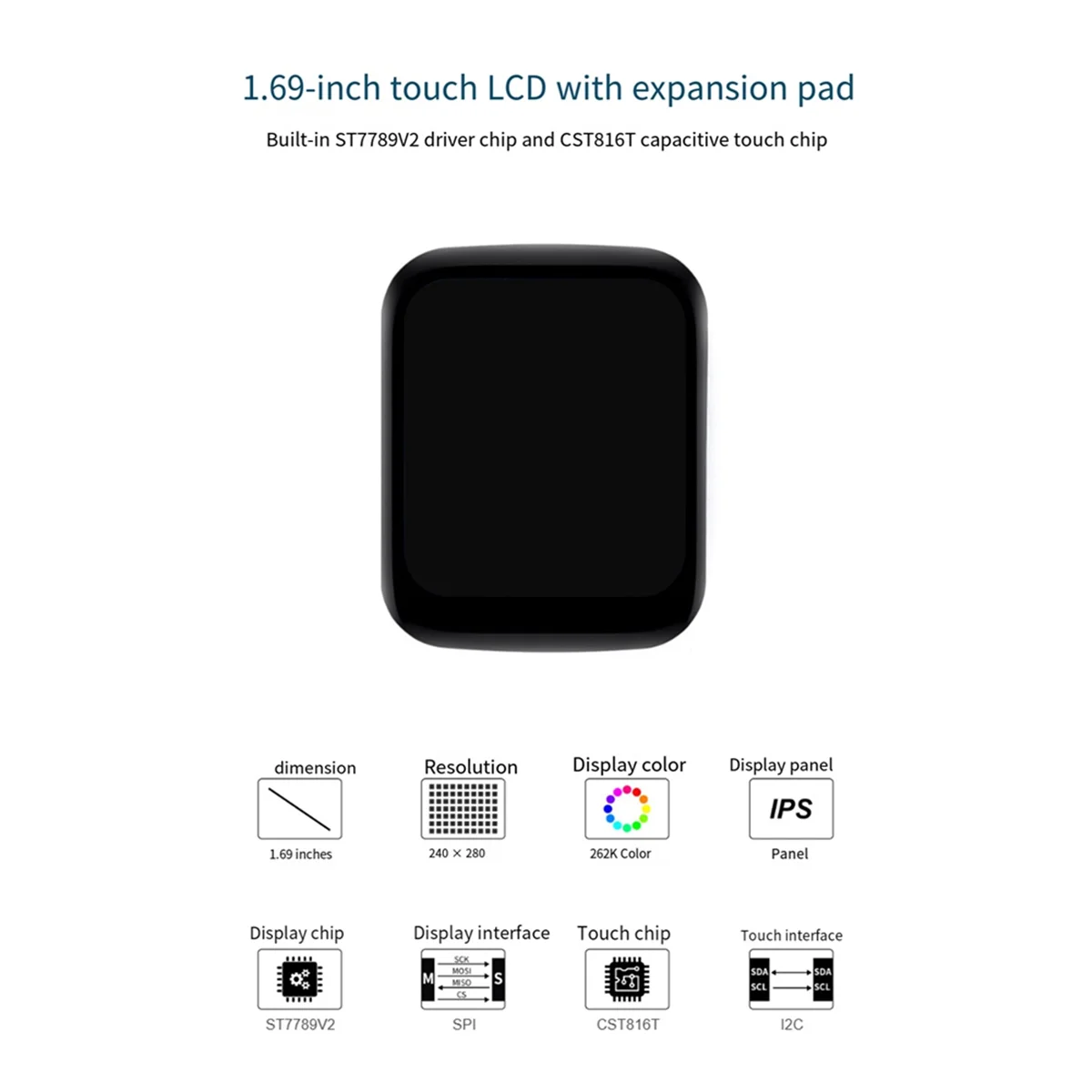 Efficiente modulo LCD touch da 1,69 pollici Waveshare 240x280 SPI I2C Interfaccia