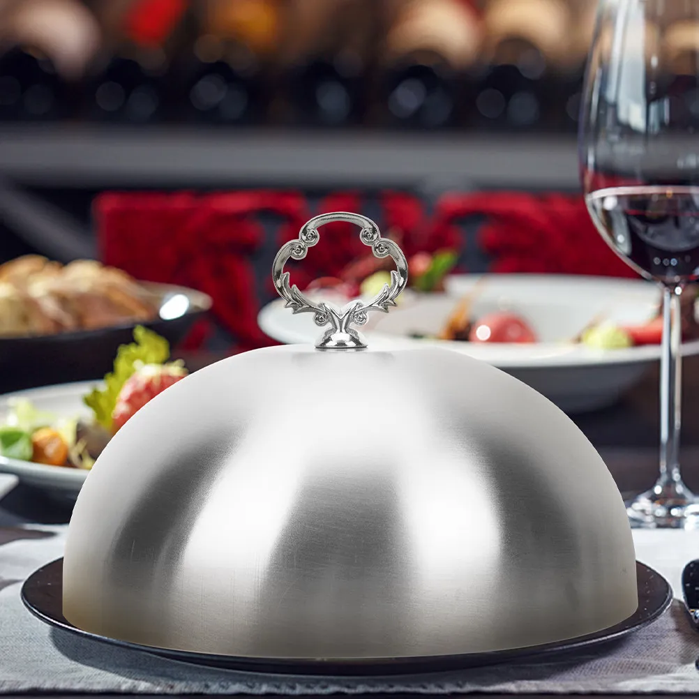 Cloche Dome Stainless Steel Cheese Melting Plate Cover Steam Lid Handle Food Warmer Anti Splash for Grill Kitchen 14 Cm Silver