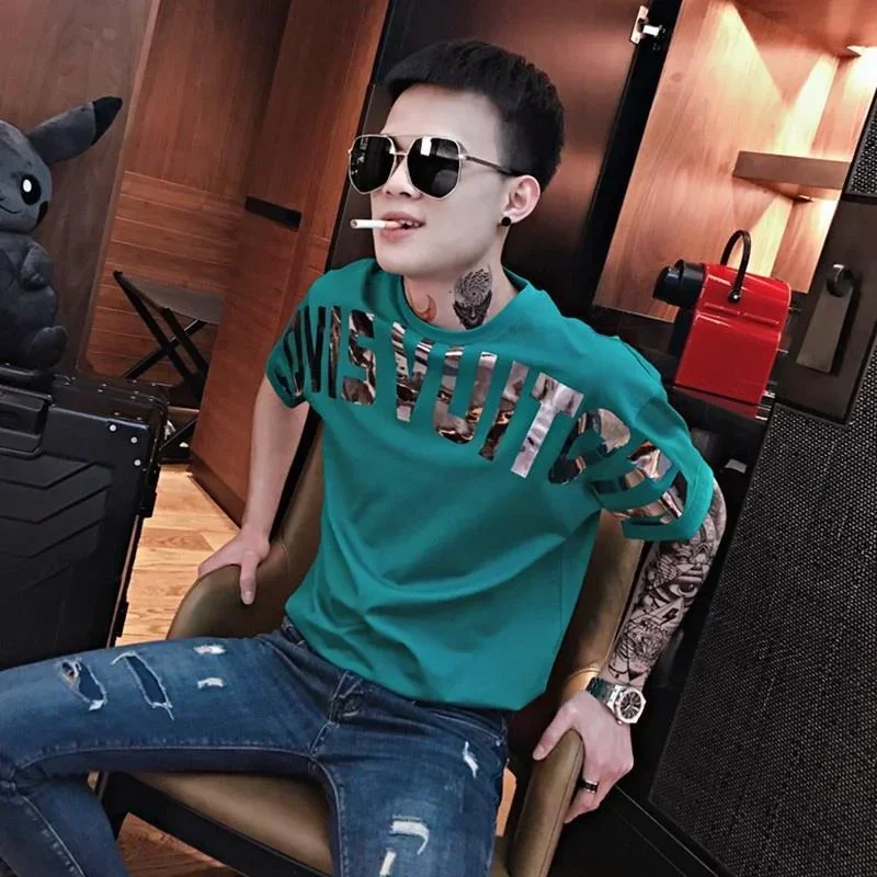 Mens Tee Shirts Men'S T-Shirt Hip Hop Alphabet Trashy Y2K Streetwear Clothes Goth Grunge Top Anime V Neck Short Quarter Slee M20