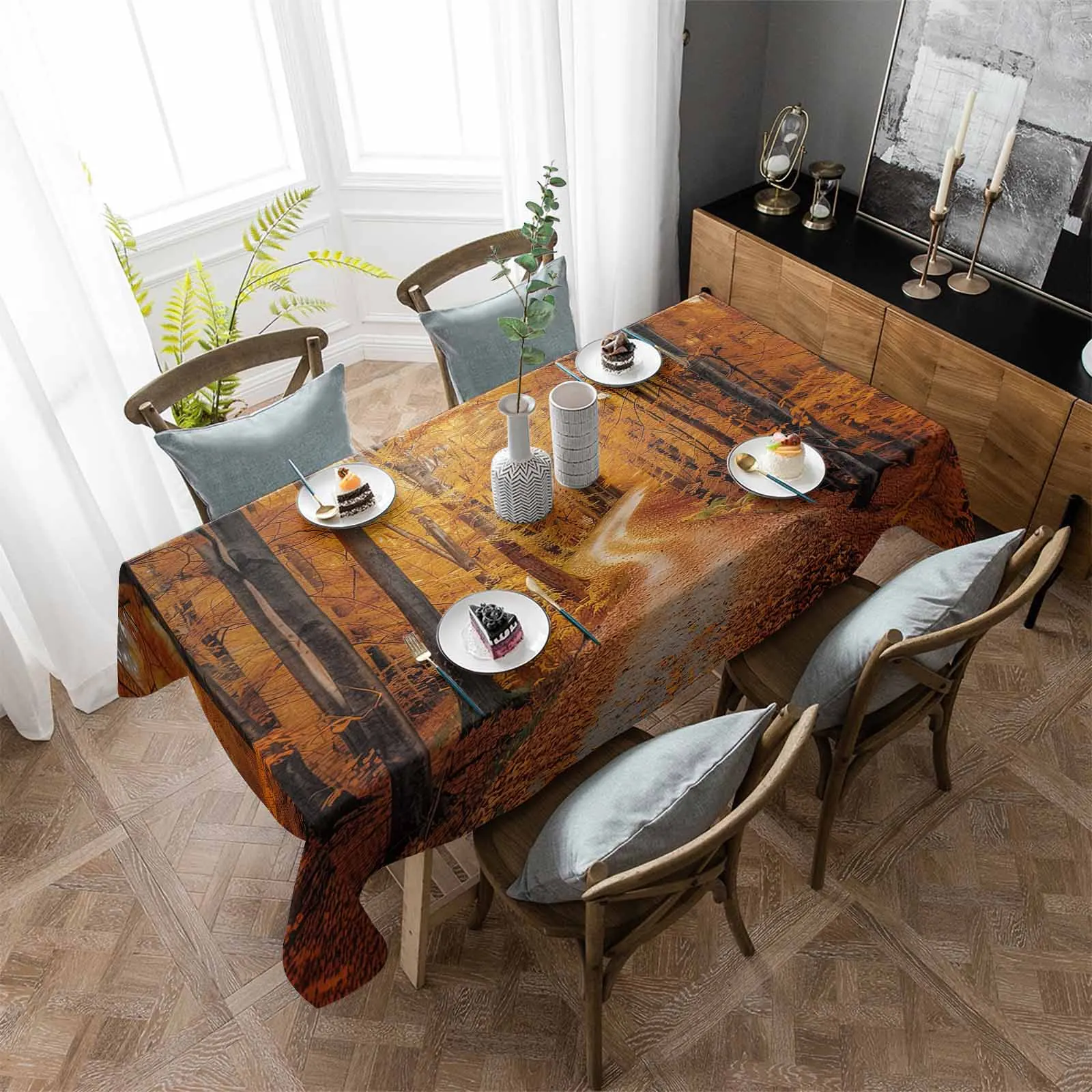 

Autumn Sunset Forest Tablecloth Waterproof Dining Table Rectangular Round Table Cover Home Kitchen Decoration