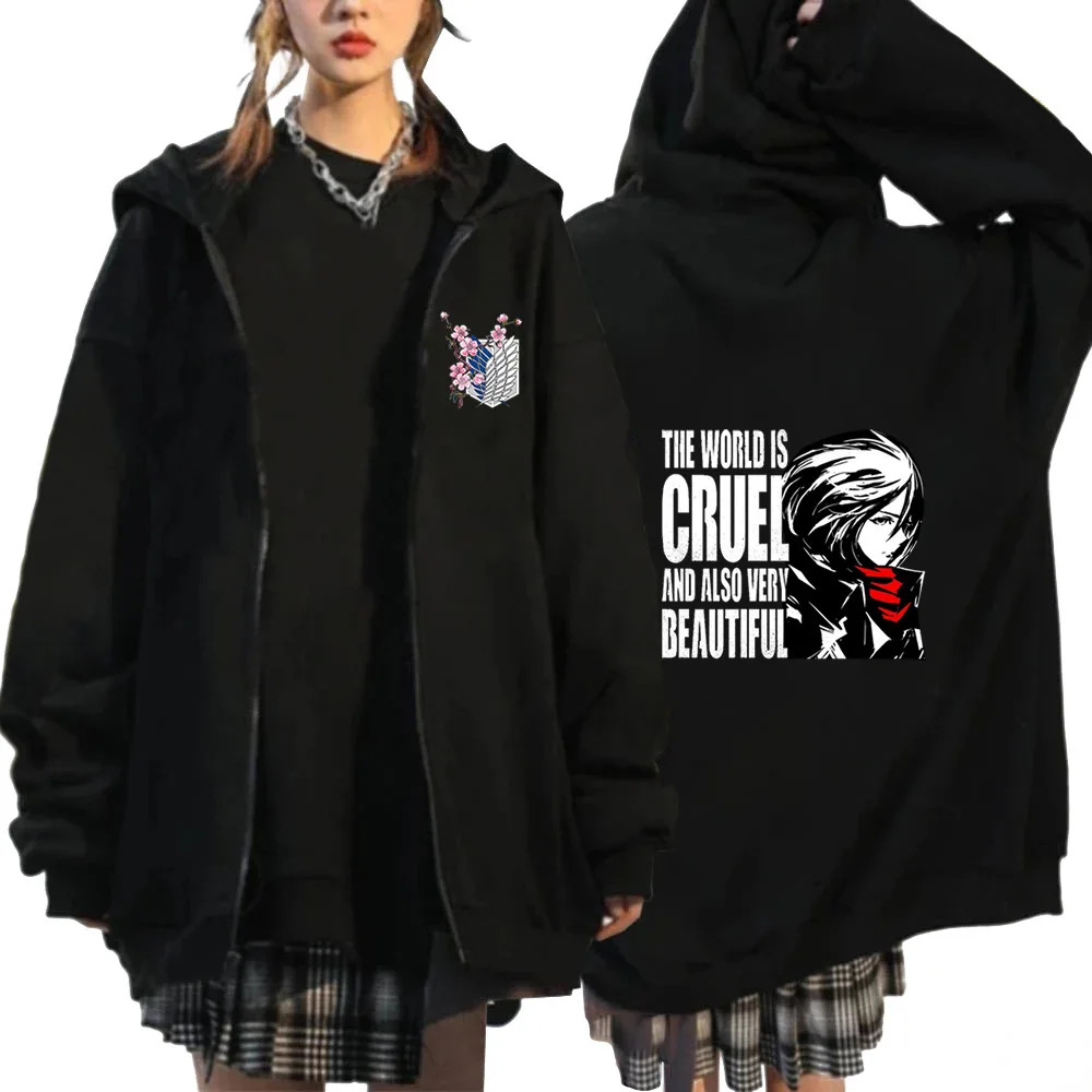 Attack On Titan Zipper Hoodies Wings Of Liberty Graphic Print Hooded Men Women Plus Size Sweatshirts Harajuku Zip Up Jacket