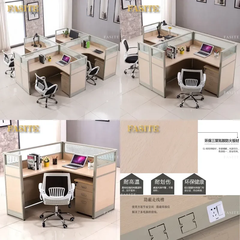 For Office Desk and Chair Combination with Partition Screen Single Staff Computer Workstation Ergonomic Design Space Saving