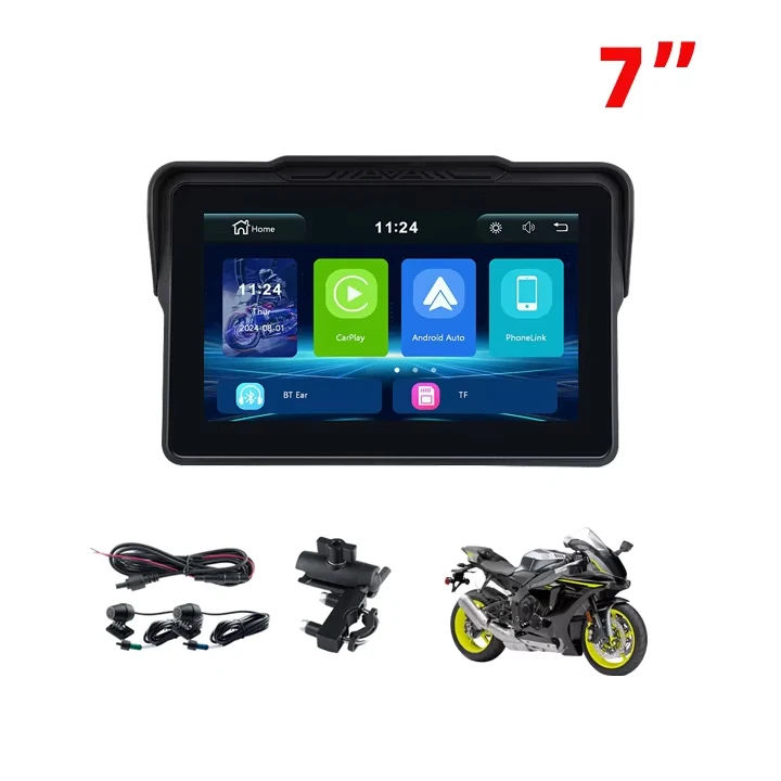 support TPMS/2ch-DVR IP67 WIFI BT5.0 19-languages EKIY 7 Inch Linux Motorcycle Wireless CarPlay Android Auto Screen Navigation
