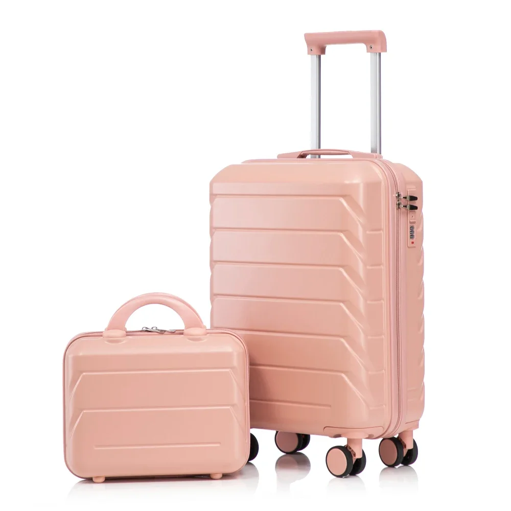 

14"/20" 2 pcs/set in ABS Spinner Wheel Luggage, with Combination Lock,14" Cosmetic Case (Pink)