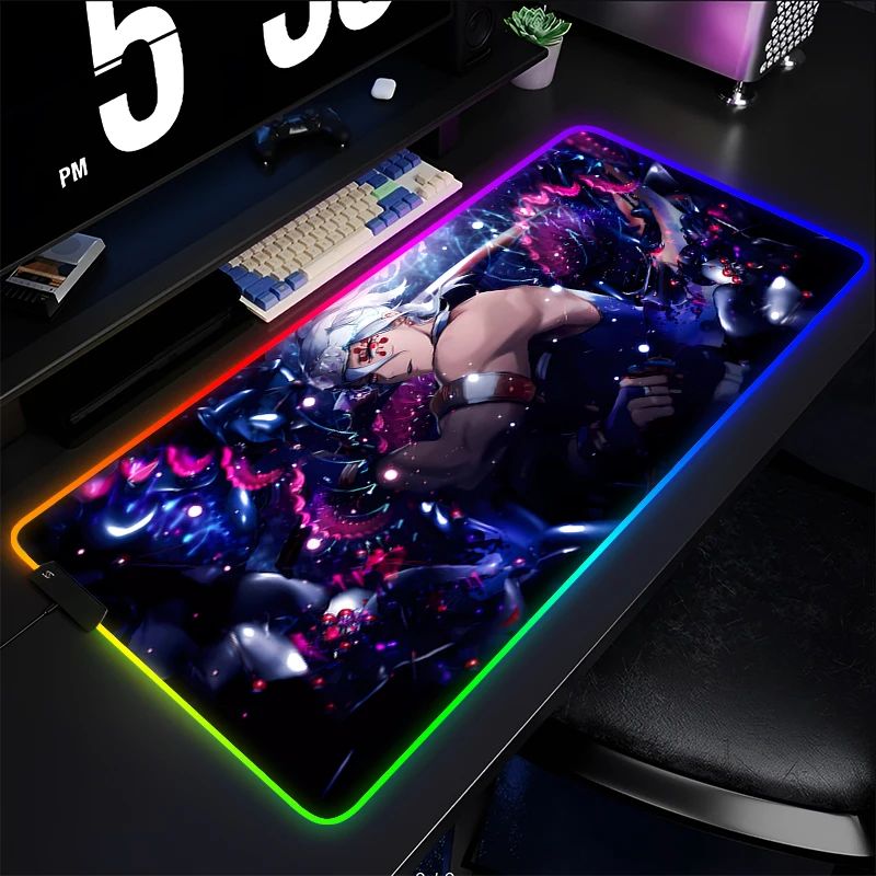 

RGB Mouse Pad Notbook Gamer HD Keyboard Pad Non Slip Rubber Computer Demon Slayer Tengen Uzui Desk Mat LED PC Luminous Mousepad