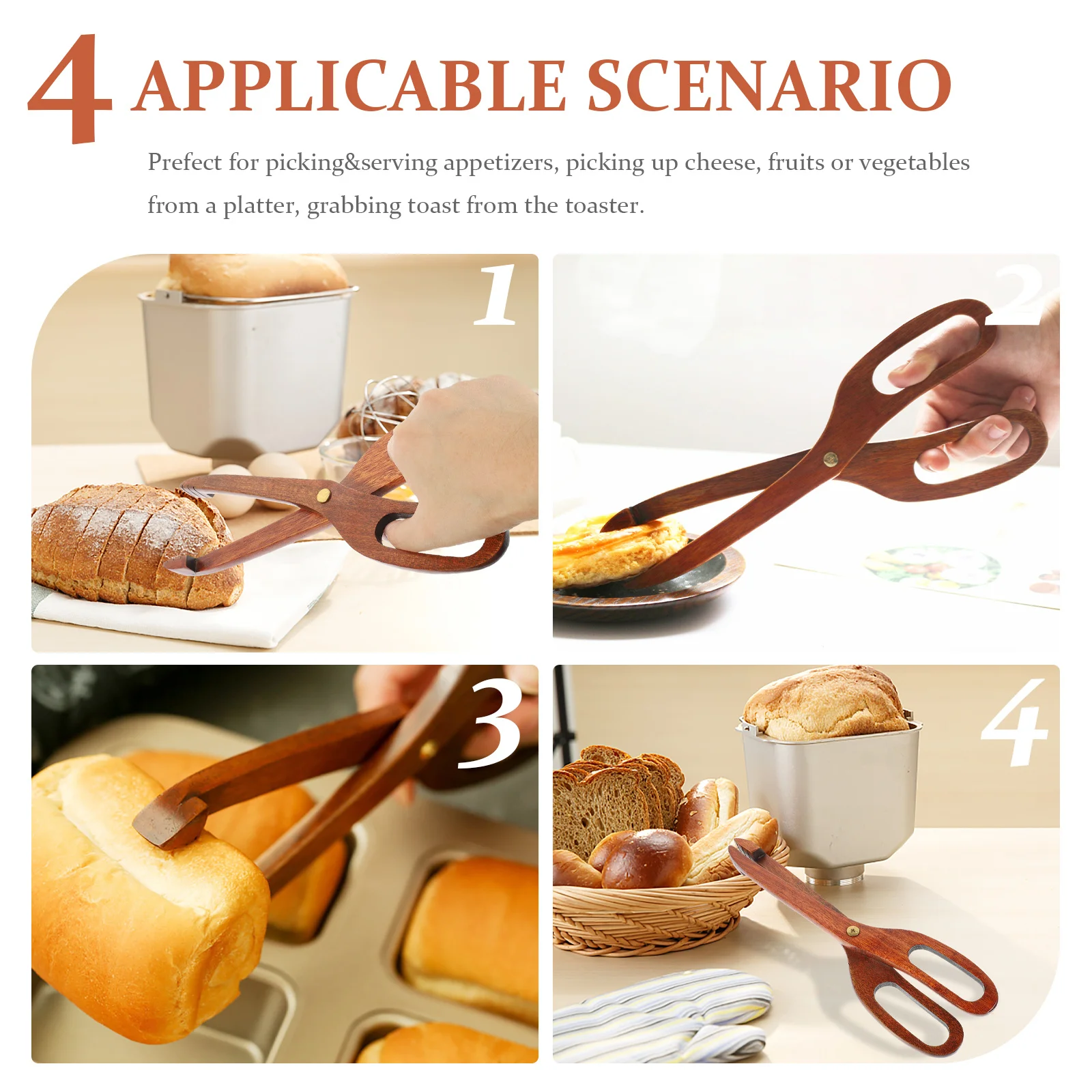 

Wooden Toaster Tong Multi-Functional Non-Stick Cooking Food Clamp Reusable Kitchen Bread Bbq Dessert Salad Serving Tong