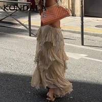 KONDALA 2026 Spring Summer Casual Women Print Skirts Fashion Elegant Tierred A Line Beach Style Chic Ladies Long Skirts 2