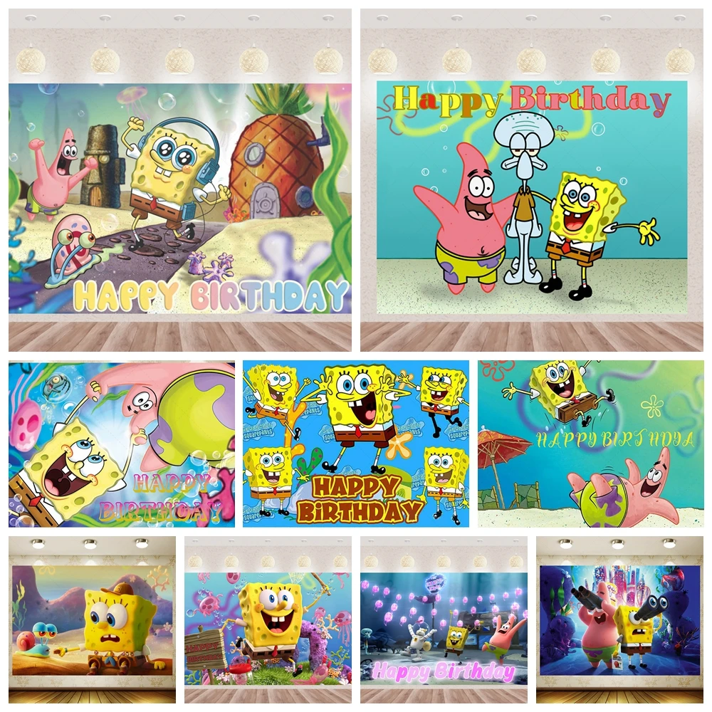 

SpongeBob SquarePants Theme Background Kid Birthday Party Wall Decoration Baby Shower Studio Photography Backdrop Props Custom
