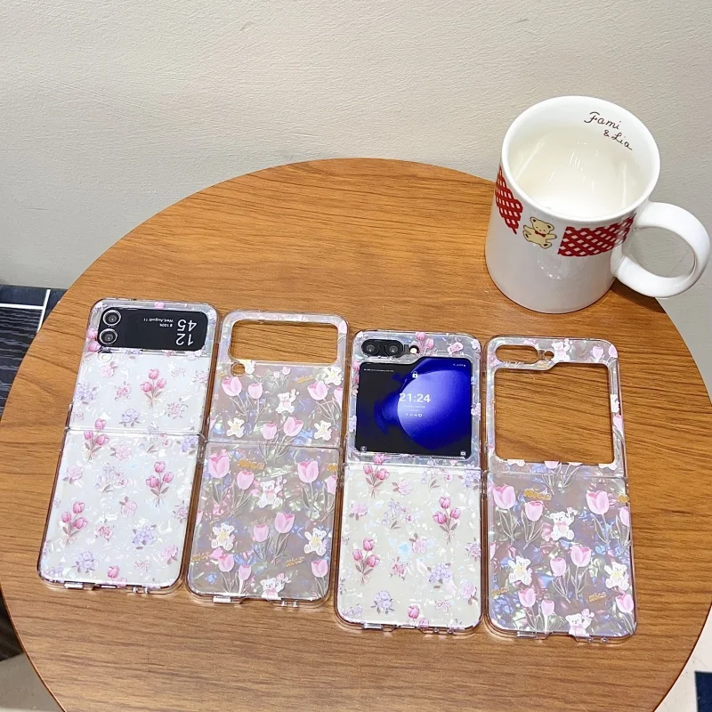 

Phone Case for SAMSUNG ZFLIP 3 4 5 6 FLIP Tulip and Shell patterned SAMSUNG ZFLIP 3 4 5 6 Fashion Shell Bracelet Phone Case