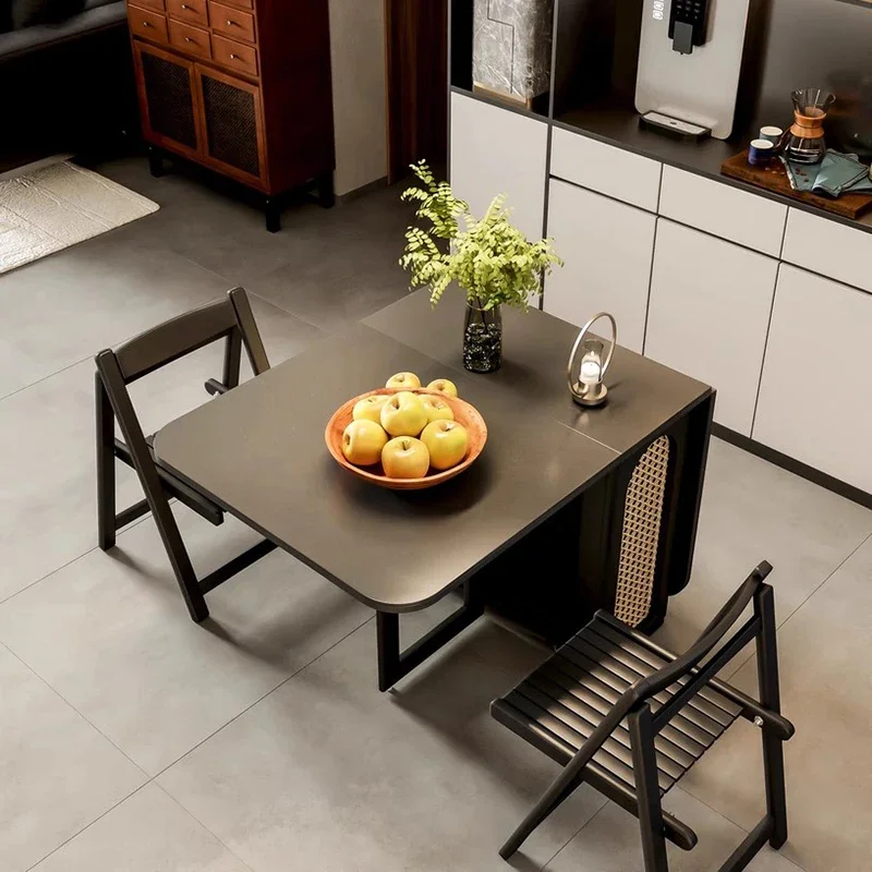 Moderno luxo nórdico mesas pegables portatil sala de jantar mobiliário dobrável mesa jantar conjunto 6 vintage rattan mesa jantar