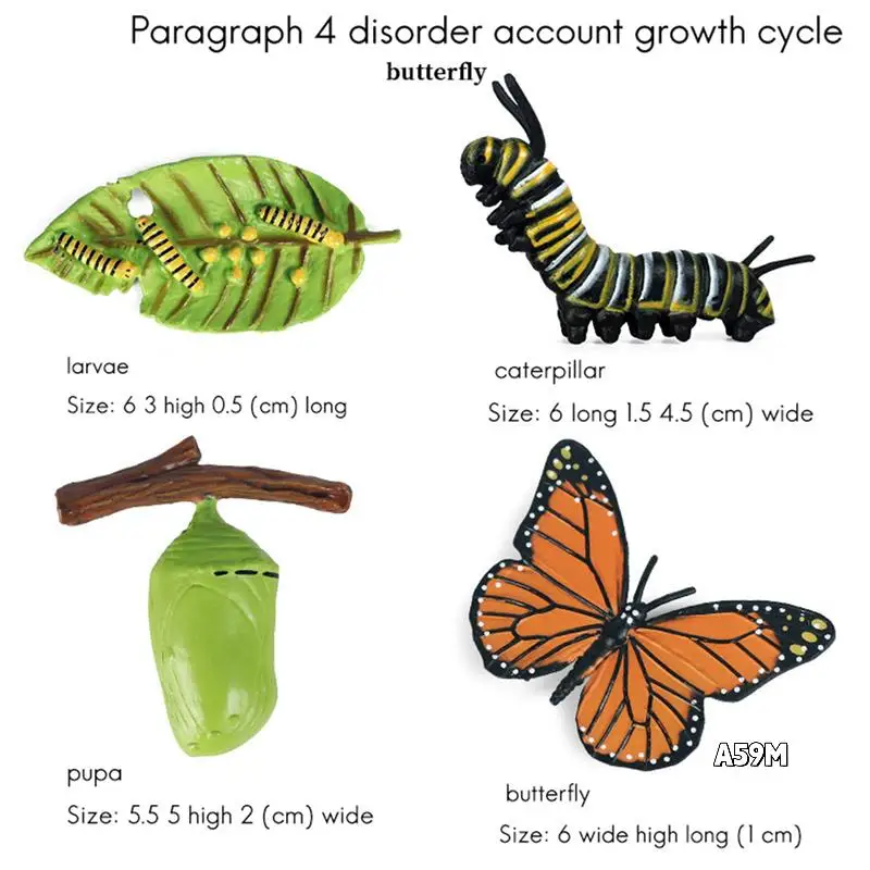 

3X Simulation Life Cycle Figurine Of A Monarch Butterfly Growth Cycle Insect Animals Educational Biology Science