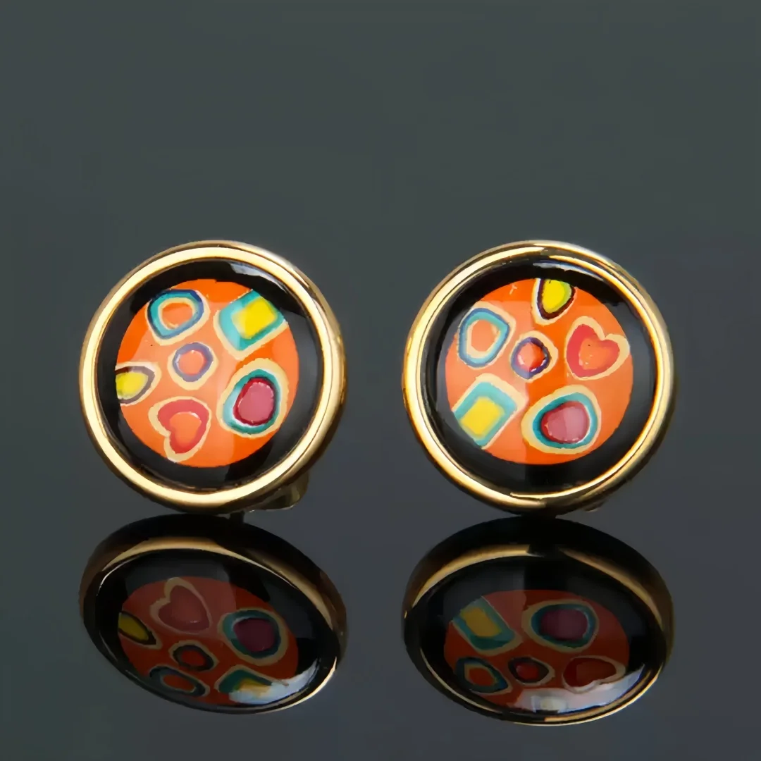 New Cloisonne Charms Stud Earrings for Women Enamel Colorful Stone Gilded Ear Clip Fine Choice Jewelry Lover's Gift Wholesale