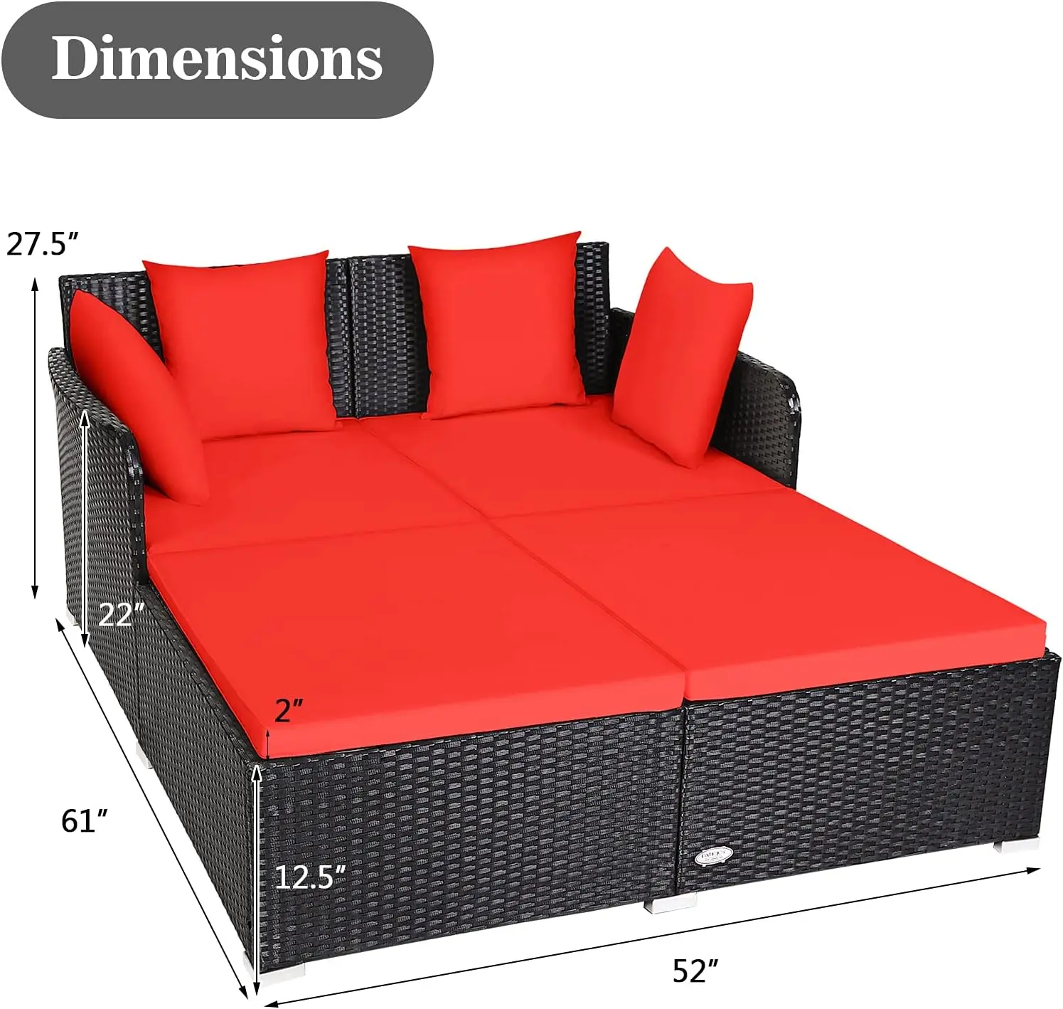 Conjunto de sofá loveseat de vime para exterior com almofadas, móveis de vime para pátio para jardim, varanda, piscina