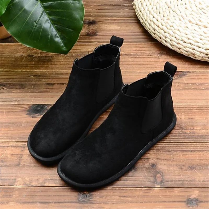 size 35 40 New Fall/winter frosted suede leather  women Vintage Chelsea ankle walking shoes boots