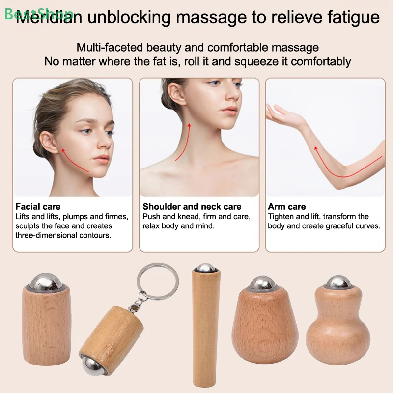 أدوات تدليك الوجه الخشبية، أدوات تدليك كرة حديدية صغيرة محمولة باليد، أدوات العناية بالبشرة، سهلة التنظيف والاستخدام #5