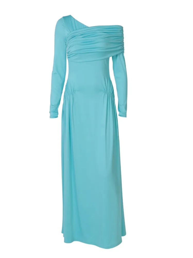 Articat sexy fora do ombro ruched vestido de manga longa feminino elegante bodycon sem costas festa vestido de noite outono novo 2025 vestidos