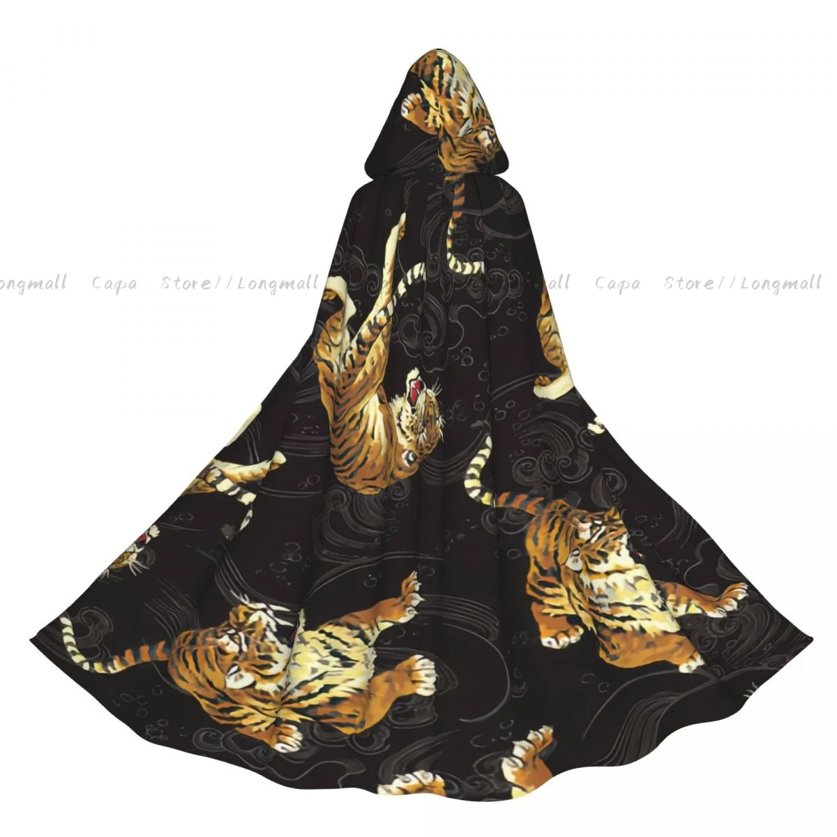 

Средневековые костюмы для косплея, плащ с капюшоном и принтом тигра, накидки, длинные халаты, куртки, пальто, карнавал