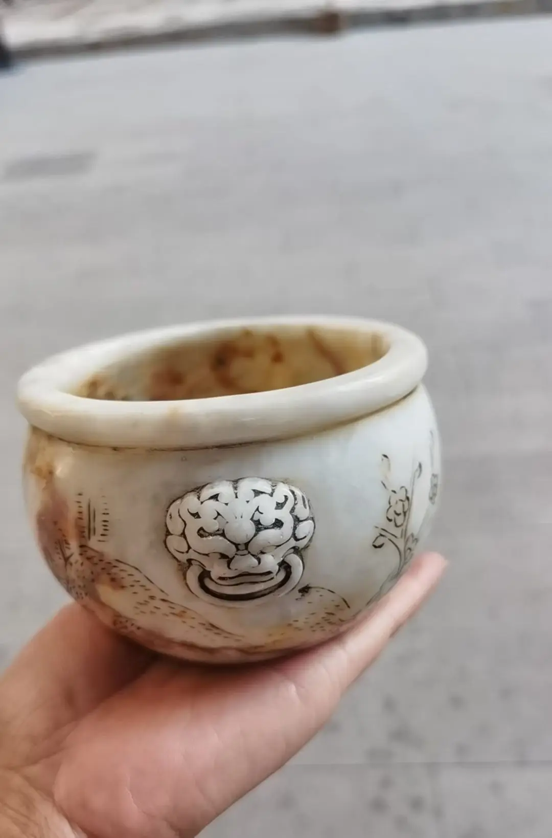 

AAA 1 шт. сокровище китайский винтажный Hetian старый нефритовый горшок с головой льва предметы для демонстрации тотем резьба амулет Таймстаун