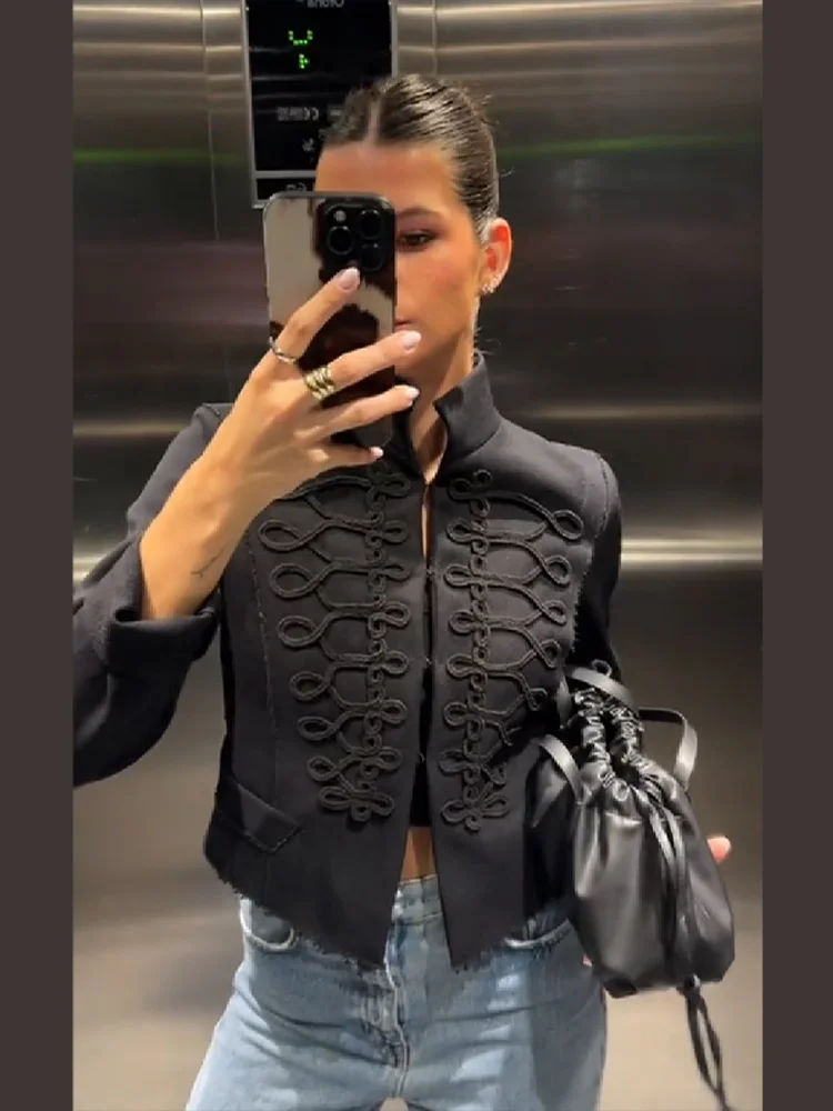 

Elegant Unique Knot Short Coat Stylish Casual Stand Up Neck Single Breasted Jacket Female 2026 New Slim Fit Daily Office Outwear