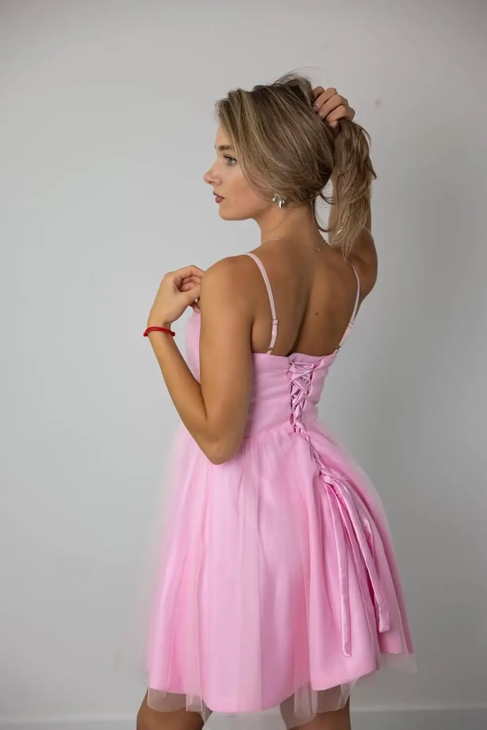 Tulle Homecoming Dresses for Teens Short Prom Dress Spaghetti Straps Ruched Cocktail Gowns Above Knee, Mini Cocktail Dresses