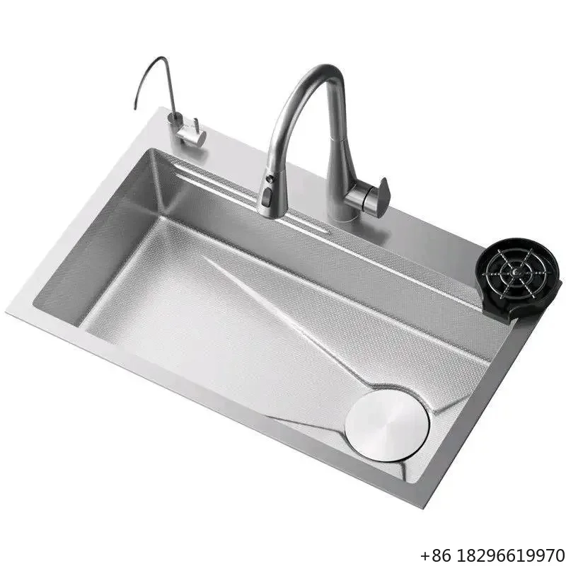 Hot Selling Large Single-Slot SUS304 Stainless Steel Kitchen Sink Nano Surface Three-Hole Vegetable Washing Basin