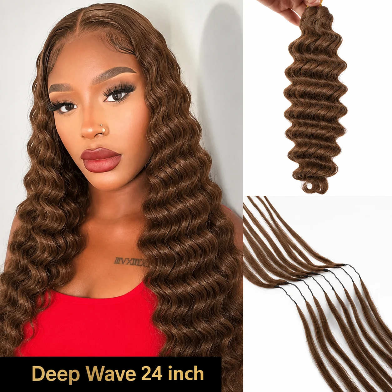 Pre-divided Bulk Hair Miracle Knots Deep Wave Raw Human Crochet Hair Feather Invisible Knotless Crochet Human Hair For Women #4 Chocolate Brown Feathered Crochet Boho Braids Human Hair
