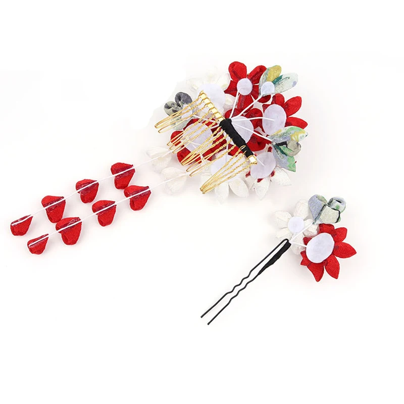 Japanese Handmade Fabric Flower Hair Accessories Clip Tassel Kimono Hairpin Headdress Geisha Barrette Japanese Festvial Hairpins