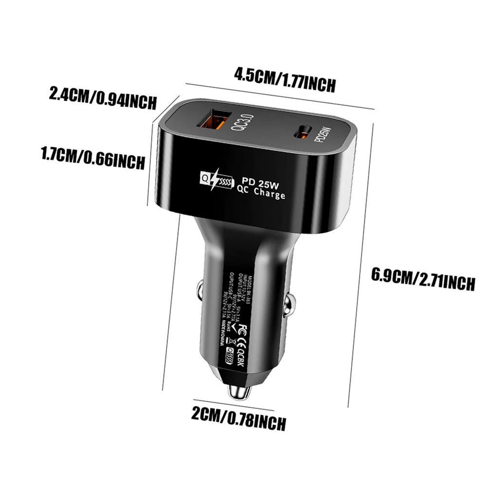 Car Charger PD 25W QC3.0 Dual USB Power Adapter Phone Charger For Volkswagen Golf 4 5 Passat b8 b5 VW R Line Sharan Polo Touareg