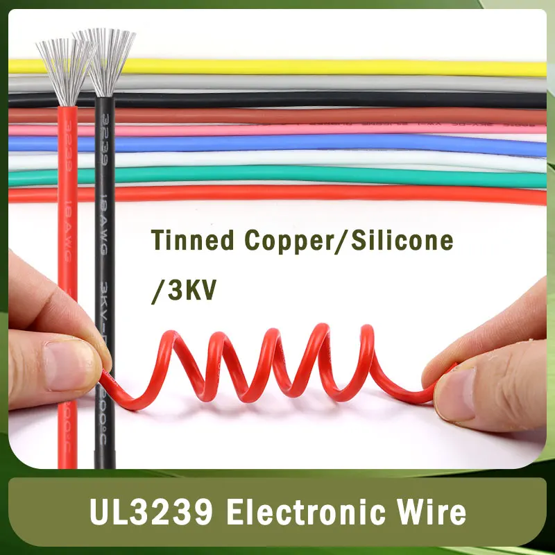 

UL3239 Electronic Wire 30/28/26/24/22/20/18/16/14/12/10/08 AWG 3KV Soft Silicone Rubber Insulated DIY LED Tinned Copper Cable