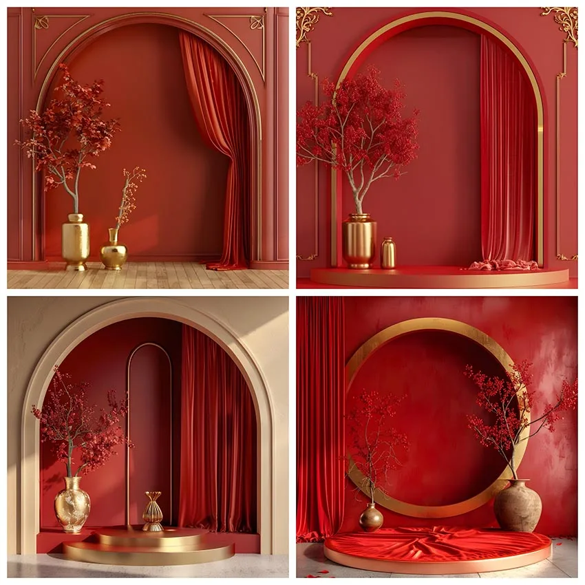 Mehofond Photography Background Luxury Red Arch Flower Adult Birthday Wedding Maternity Art Portrait Decor Backdrop Photo Studio