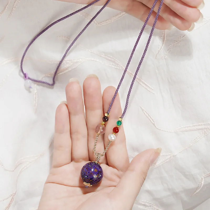 Purple Lacquer Beads Pendant Inlaid with Snail Round Beads Women's Necklace Accessories Hand made Rope DIY Charms Fine Jewelry