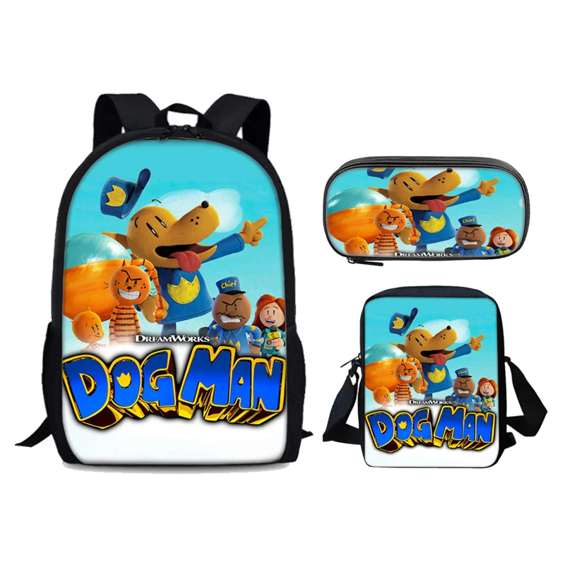 Dog Man 3pcs Set Backpack School Bags Anime Shoulder Bag Pencil Case Camping Book Bags for Boys Girls Best Gift