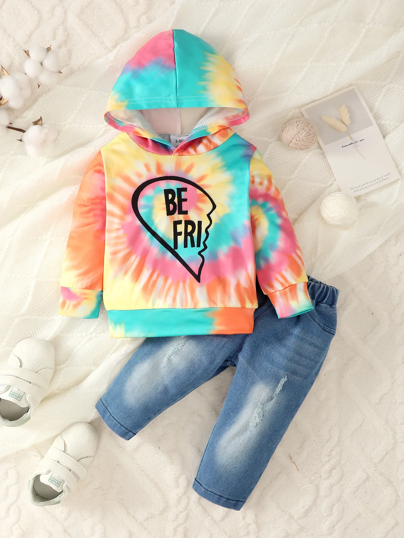 

2PCS Infant Boy Clothing Set Fashion Hooded Tie-dye Pattern Hooded Top+Jeans Spring&Autumn Cool Outfit for Toddler Boy 0-2 Years