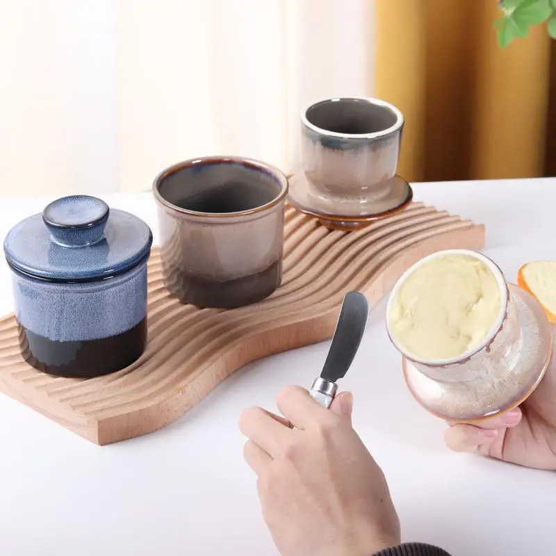 طبق زبدة سيراميك جديد بغطاء، وعاء جبن، صندوق زبدة على الطراز الغربي، حاوية تخزين للمطبخ من نيونيو للسيراميك #3