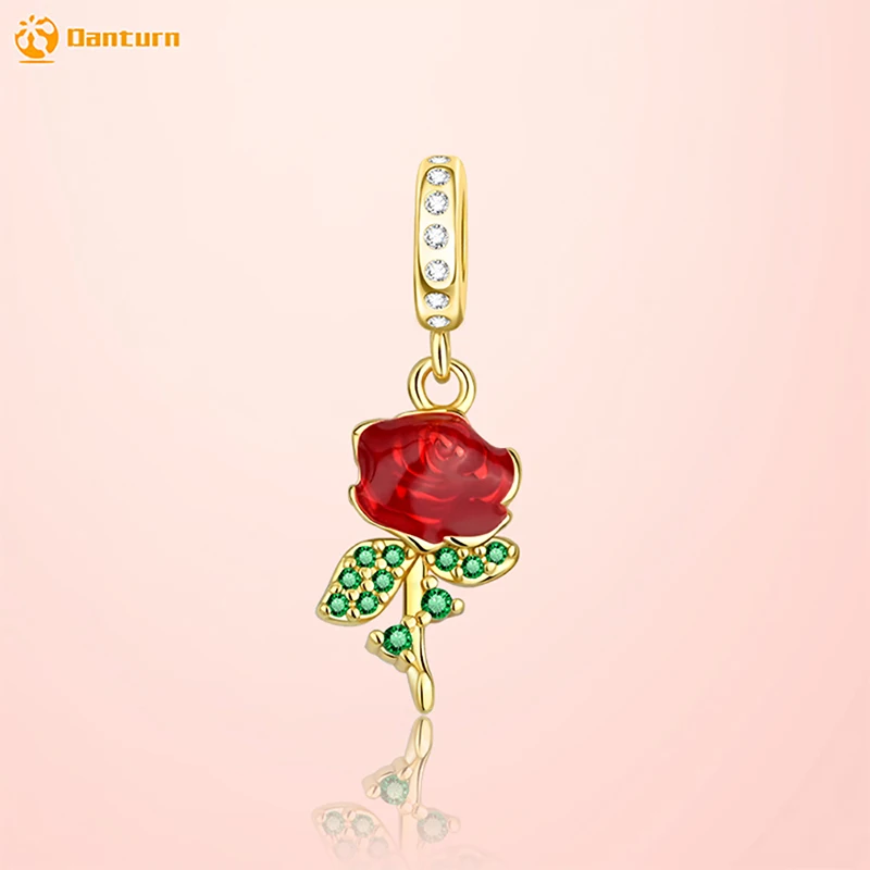 

Danturn 925 Sterling Silver Original Beads Rose Dangle Charm fit Snake Chain Bracelet Fashion Women Jewelry Making