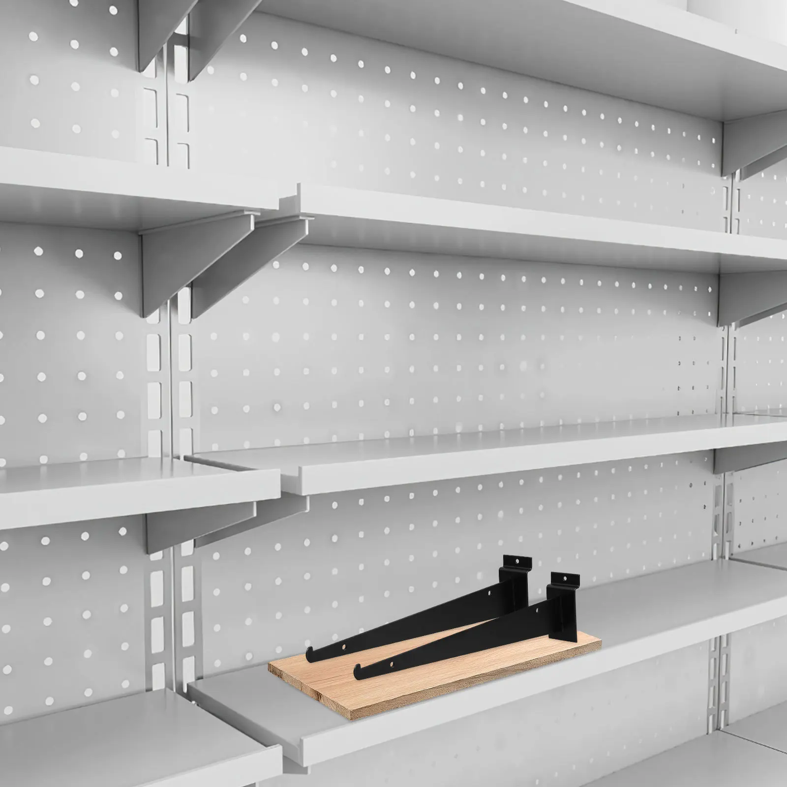 

6Pcs Slatwall Shelf Brackets Industrial Grade for Heavy Load Display Shelving in Retail and Warehouse