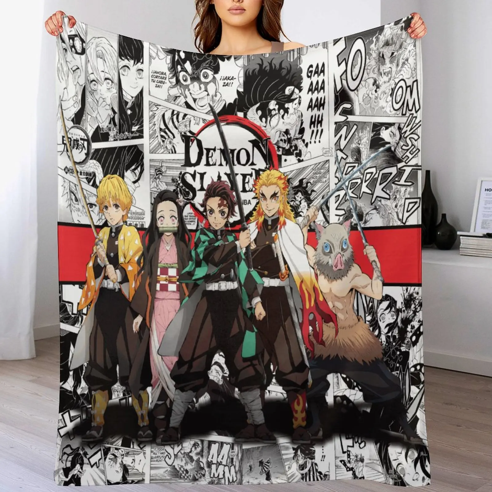 Demon Antistatic Soft Blankets & Throws Blanket Slayer Fluffy Decorative Anime Custom Fleece