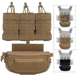 Tactical Vest Drop Pouch Fanny Bag,5.56 Triple Magazine Pouch,Plate Carrier Front Flap Molle Pouches Chest Pack accessory Bag