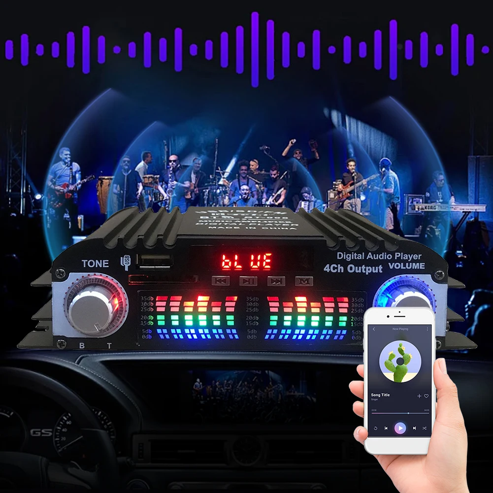 1600W Peak HiFi Sound Amplifier FM USB Remote Control Bluetooth-Compatible Karaoke Player 4 Channel HiFi Stereo AMP