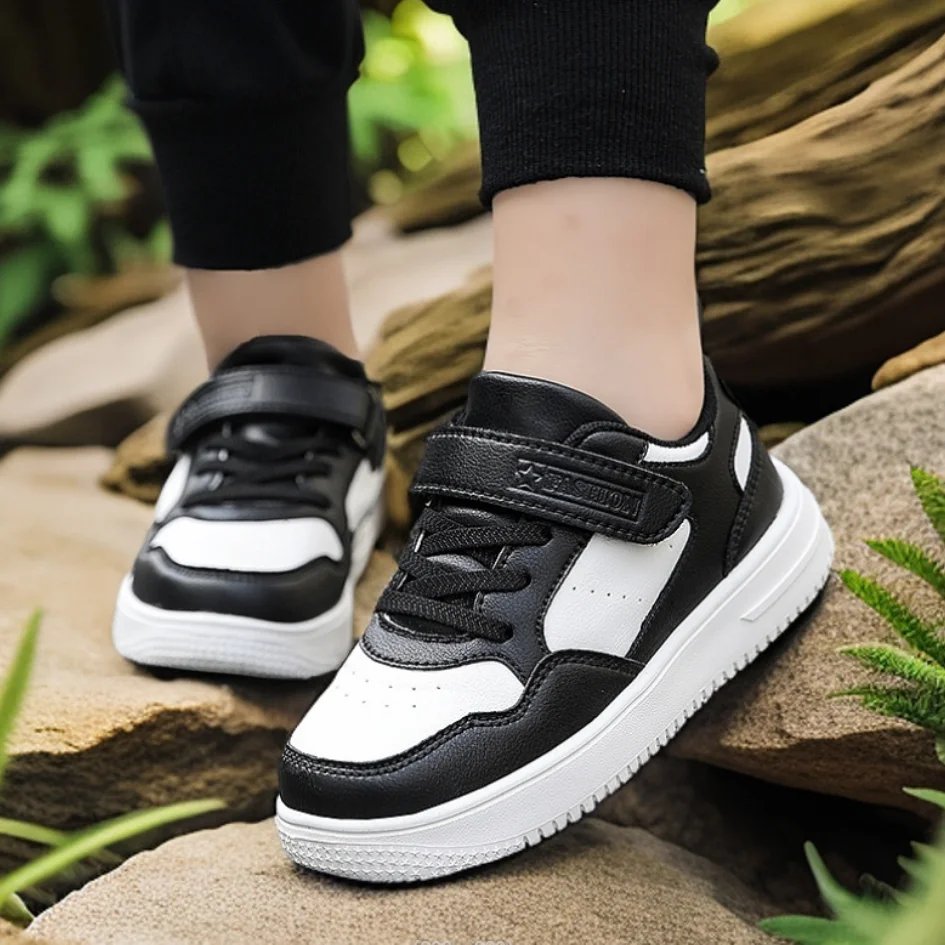 

Новые повседневные кожаные кроссовки для детей, однотонная модная обувь для скейтбординга для детей, удобные низкие кроссовки для мальчиков