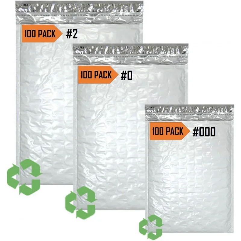 Poly Bubble Mailers #2 8.5X12 100, #0 6X10 100, #000 4X8 100 Padded Envelope Mailer Waterproof Variety